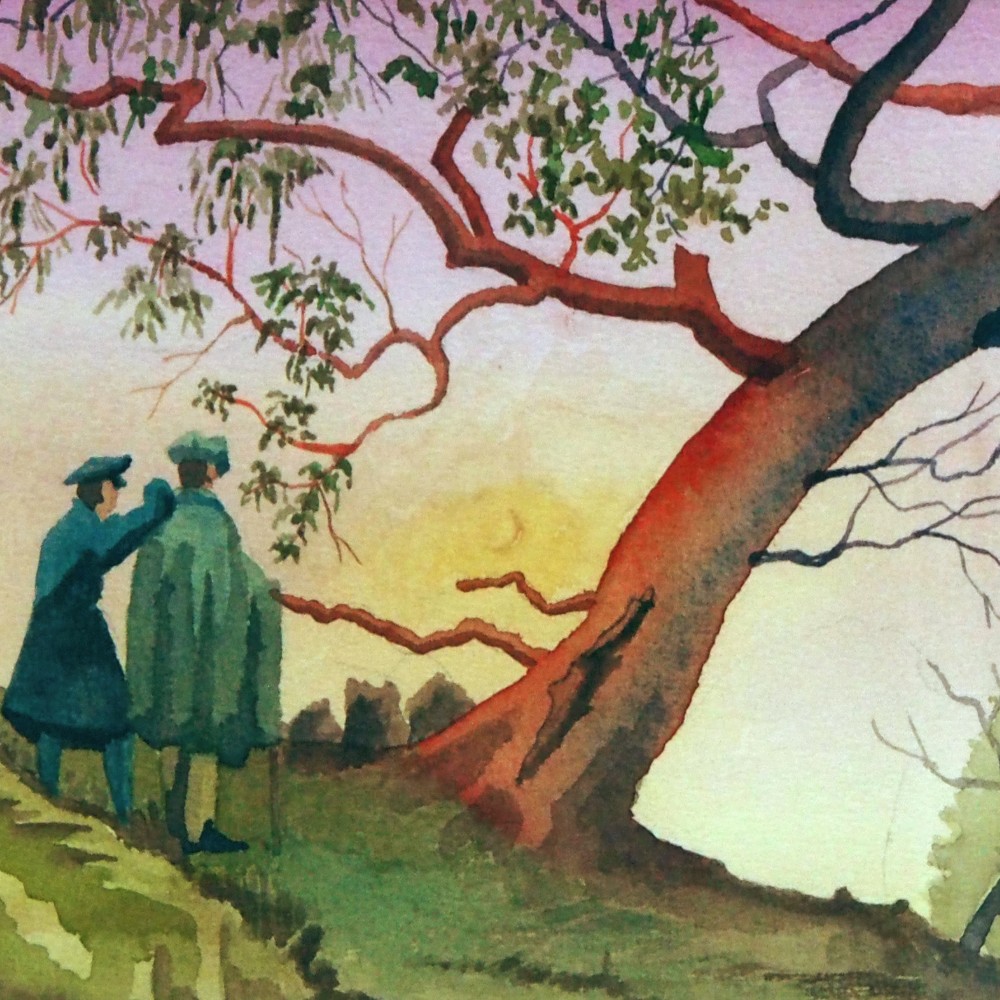 Tree and Two Men at Sunset — Fabienne Blanc